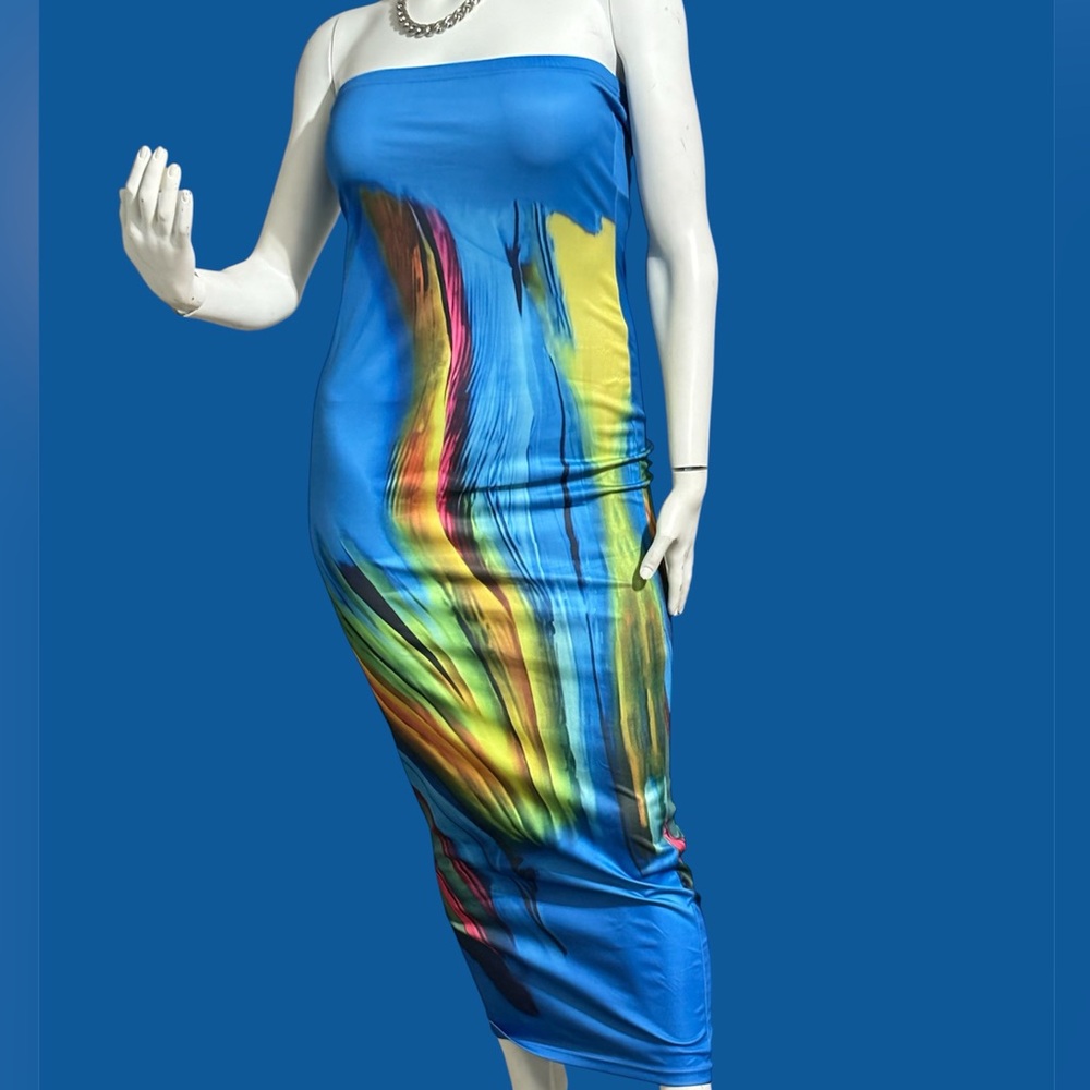 Elegant Blue Multicolor Maxi Dress
